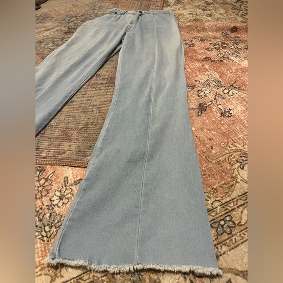 High waist wide leg flare denim jeans pants Raw Hem Valija light boho retro 90s - Picture 2 of 11